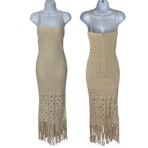 Torn By Ronny Kobo Toby Dress XS Neutral Crochet Fringe NEW